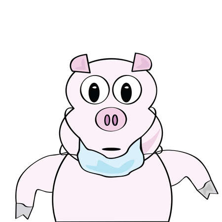 Cartoon illustration of a pig wearing a surgical mask, to symbolize swine fluのイラスト素材