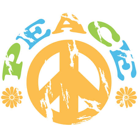 Concept illustration showing a peace sign with the word peace and flowers around itのイラスト素材