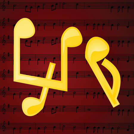 Concept illustration showing musical notes over a music theme red backgroundのイラスト素材