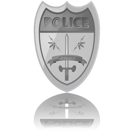 Glossy illustration of a police badge reflected on a white backgroundのイラスト素材