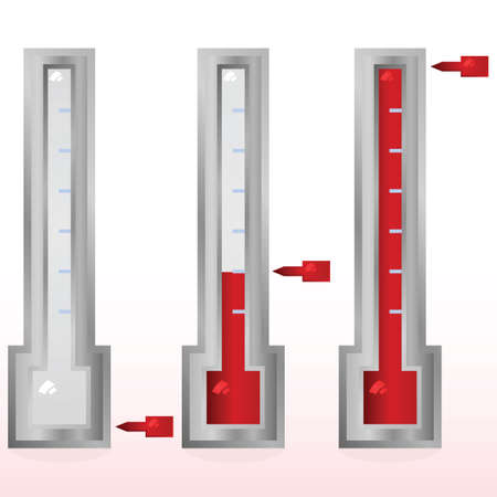 Glossy illustration showing a fundraising goal meter in three different stagesのイラスト素材