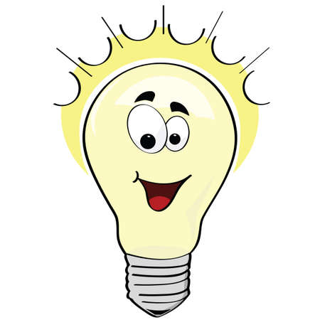 Cartoon illustration of a happy lightbulb, or a happy ideaのイラスト素材