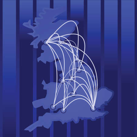Illustration of a map of the UK and its main cities, with connections between themのイラスト素材