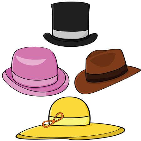 Cartoon illustration set of four different hatsのイラスト素材