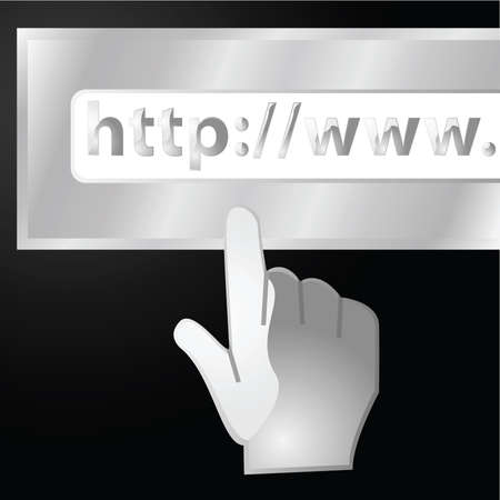 Concept illustration of a glossy hand approaching a URL Web address barのイラスト素材