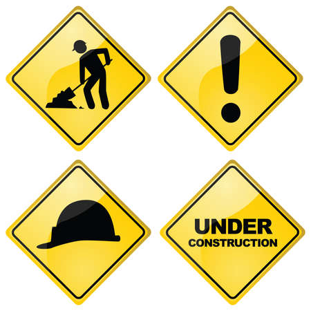 Set of four different glossy construction traffic signsのイラスト素材