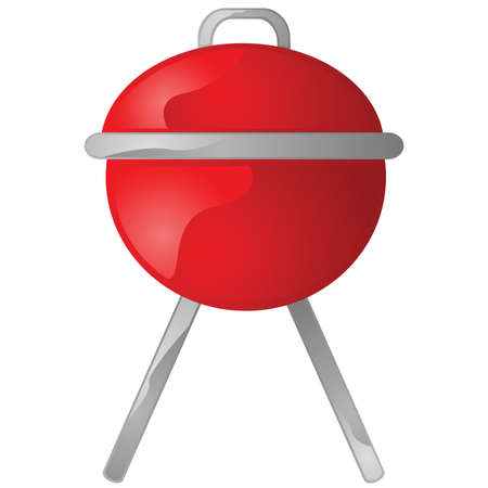 Glossy illustration of a red portable round barbecue grillのイラスト素材