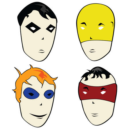 Cartoon illustration of heroes and villains facesのイラスト素材