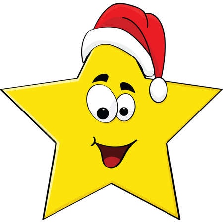 Cartoon illustration of a happy star wearing a Santa Claus hatのイラスト素材