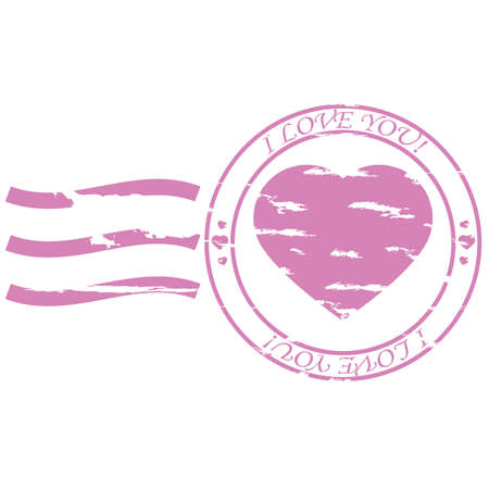 Illustration of a postal stamp with a heart in the middle and the words 'I love you' around itのイラスト素材