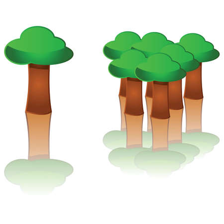 Glossy illustration showing a tree and a forest a little further apartのイラスト素材