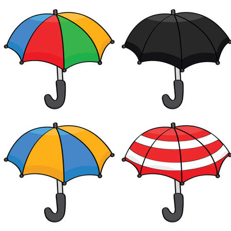 Cartoon illustration showing a set of different color and pattern umbrellasのイラスト素材