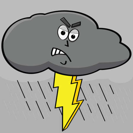 Cartoon illustration showing an angry dark cloud with lightning coming out of itのイラスト素材