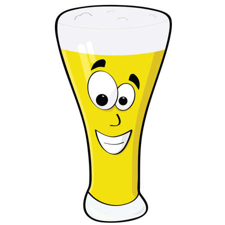 Cartoon illustration of a glass of beer with a happy faceのイラスト素材
