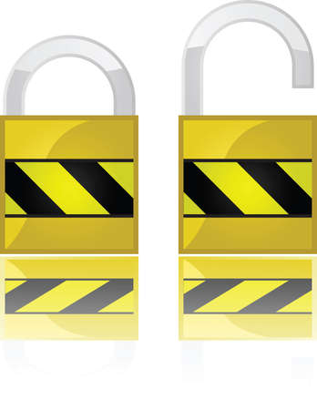 Glossy illustration showing two padlocks, one open and one closedのイラスト素材