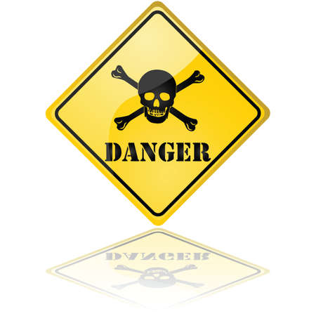 Glossy illustration of a danger sign showing a skull with crossed bonesのイラスト素材