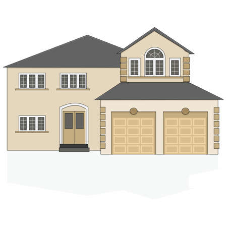 Illustration of a fancy North American suburban home with a two-car garageのイラスト素材