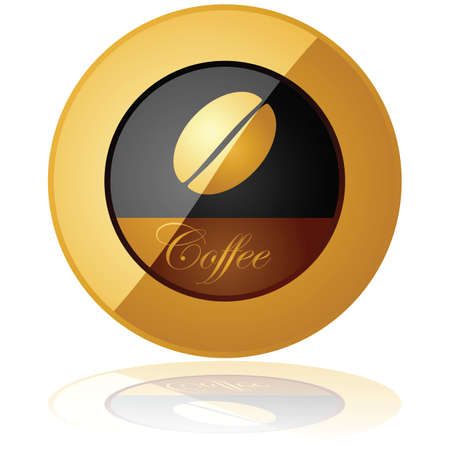 Glossy illustration of an elegant coffee button reflected over a white backgroundのイラスト素材