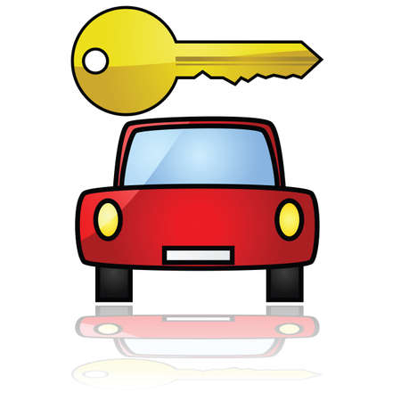 Glossy illustration showing a compact car with a key over itのイラスト素材
