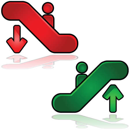 Glossy illustration of escalators signs: one going up and another downのイラスト素材