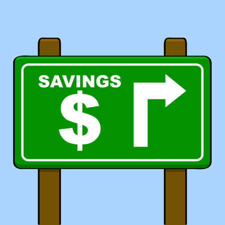 Traffic sign showing an arrow indicating where savings are locatedのイラスト素材