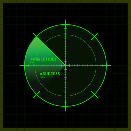 Concept illustration showing a radar screen having just spotted the location of objectives and successのイラスト素材