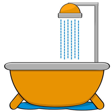 Cartoon illustration showing a bathtub with a shower headのイラスト素材