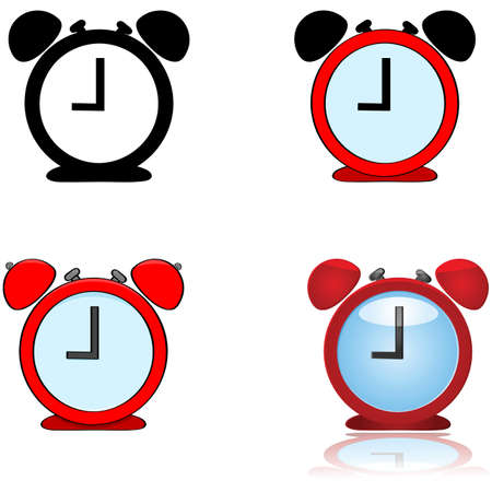 Illustration showing alarm clock depicted in four different stylesのイラスト素材