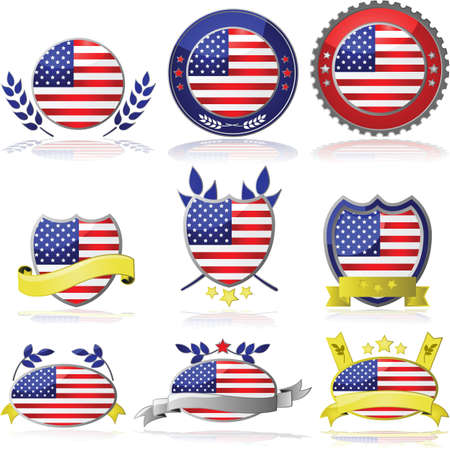 Collection of glossy badges with the flag of the United Statesのイラスト素材