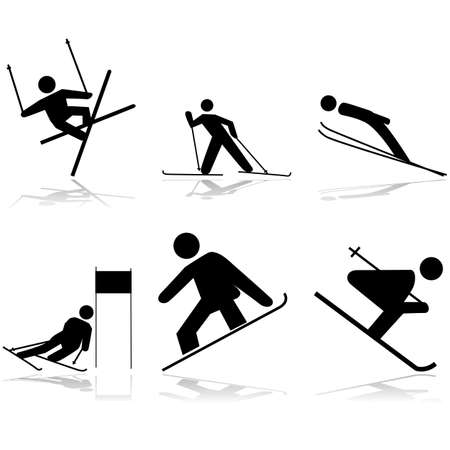 Icon illustrations showing different winter sports performed on snow surfacesのイラスト素材