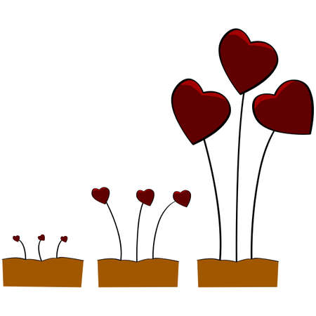 Concept illustration showing little sprouts with a red heart slowly growing over timeのイラスト素材