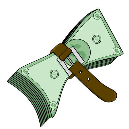 Concept illustration showing a belt tightened around some cashのイラスト素材