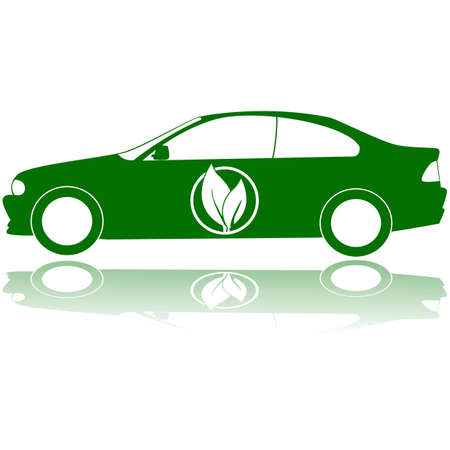 Concept illustration showing a green car with a couple of leafs on its doorのイラスト素材