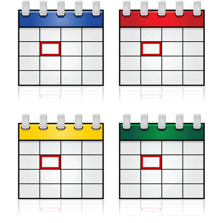 Collection of four calendar icons with different header colorsのイラスト素材