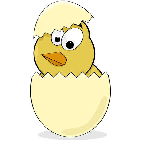 Cartoon illustration showing a chick coming out of an eggのイラスト素材