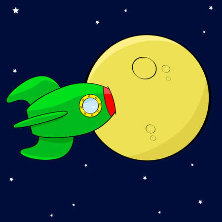 Cartoon illustration showing a rocket hitting the moon straight onのイラスト素材