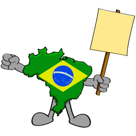 Concept illustration showing a map of Brazil holding a protest signのイラスト素材