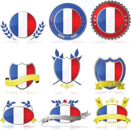Collection of glossy badges with the flag of Franceのイラスト素材