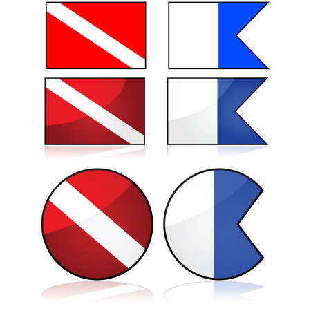Set of two different flags normally used to alert about diver being down in the water nearbyのイラスト素材