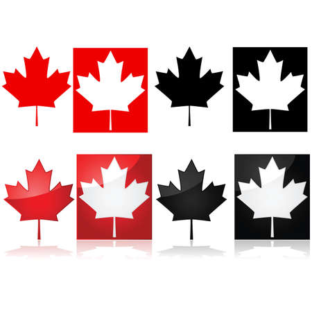 Series of icons depicting the Canadian maple leaf and red and white or black and whiteのイラスト素材