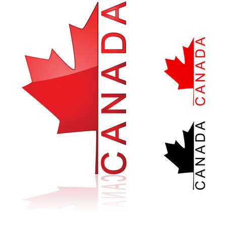 Concept illustration showing half of a maple leaf with the word Canada beside itのイラスト素材