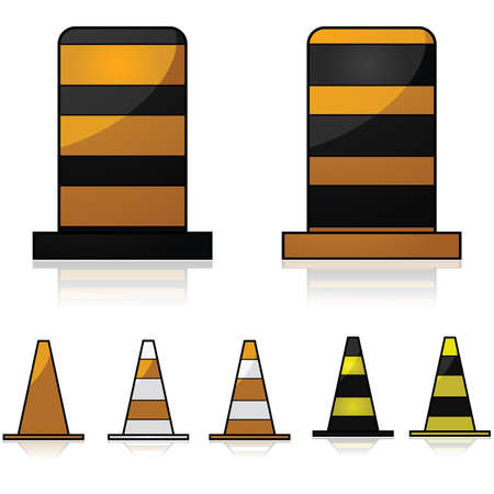 Glossy illustration showing traffic and construction cones in different colorsのイラスト素材