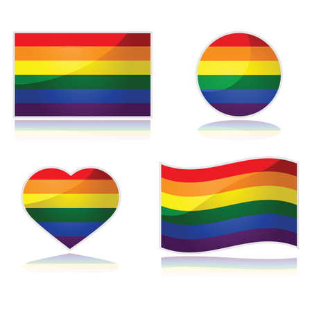 Set with the rainbow flag of the LGBT movement in different shapesのイラスト素材
