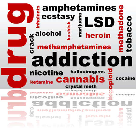 Concept illustration showing a word cloud composed of different drug namesのイラスト素材