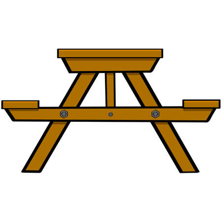Cartoon illustration showing a typical wooden picnic and camping tableのイラスト素材