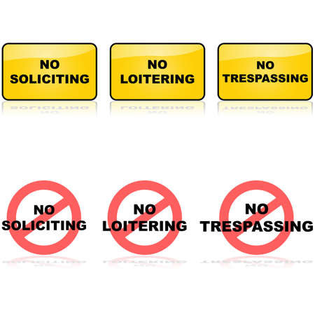 Set of signs for no loitering, soliciting or trespassingのイラスト素材