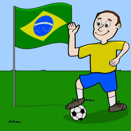 Cartoon illustration showing a Brazilian soccer player wavingのイラスト素材