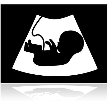 Concept illustration showing a baby inside a mother's womb in an ultrasound scanのイラスト素材