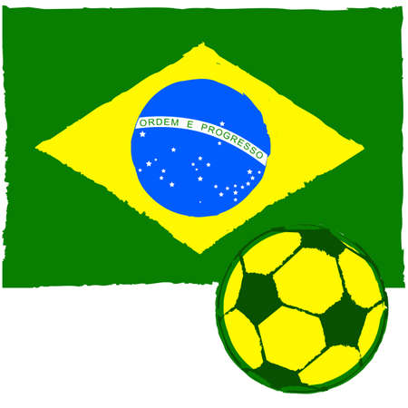 Concept illustration showing a painted Brazilian flag and a soccer ball in front of itのイラスト素材