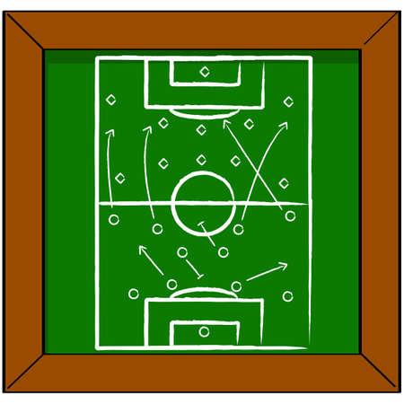 Cartoon illustration showing a soccer pitch drawn on a blackboard with some tactics for a matchのイラスト素材